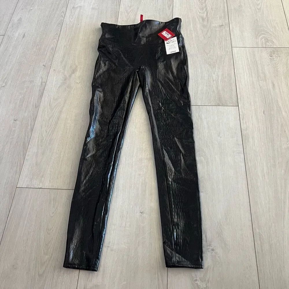 Spanx faux leather croc leggings size medium brown/black